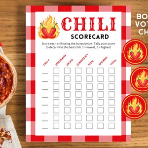 Chili Cook-Off Scorecard | Chili Cook-Off | Chili Cook Off Ballots | Chili Cook-Off Voting Chips | Chili Cook-Off Judges | Chili Printable