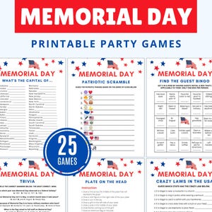 Memorial Day Games | Memorial Day Activities | Memorial Day Trivia | Patriotic Games | Memorial Day for Kids Adults | Memorial Day Printable