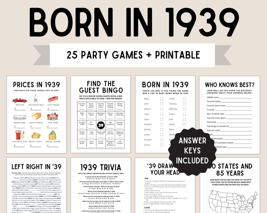 85th Birthday Party Games Born in 1939 85th Birthday Games 1939 Games ...