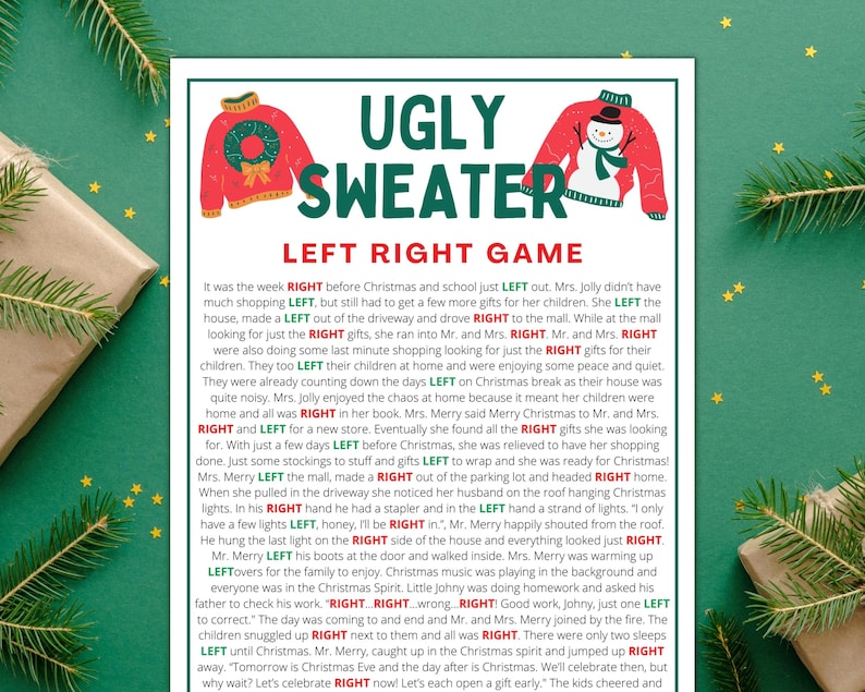 Left Right Christmas Game Ugly Sweater Games Christmas Etsy