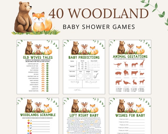 Woodland Animals Baby Shower Games: 40 Game Bundle (Digital Download)