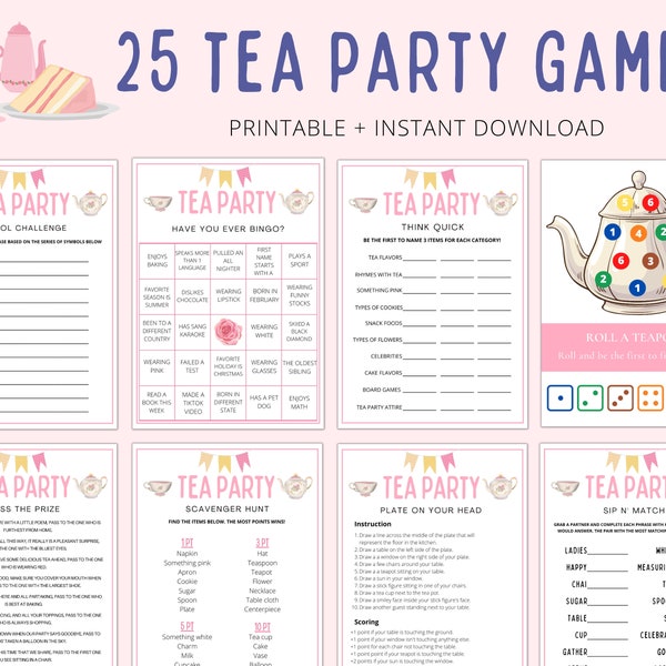 Juegos de fiesta de té / Juegos de fiesta de té Adultos Niños Niños pequeños / Juegos imprimibles de fiesta de té / Fiesta de té nupcial Baby Shower / Cumpleaños de fiesta de té