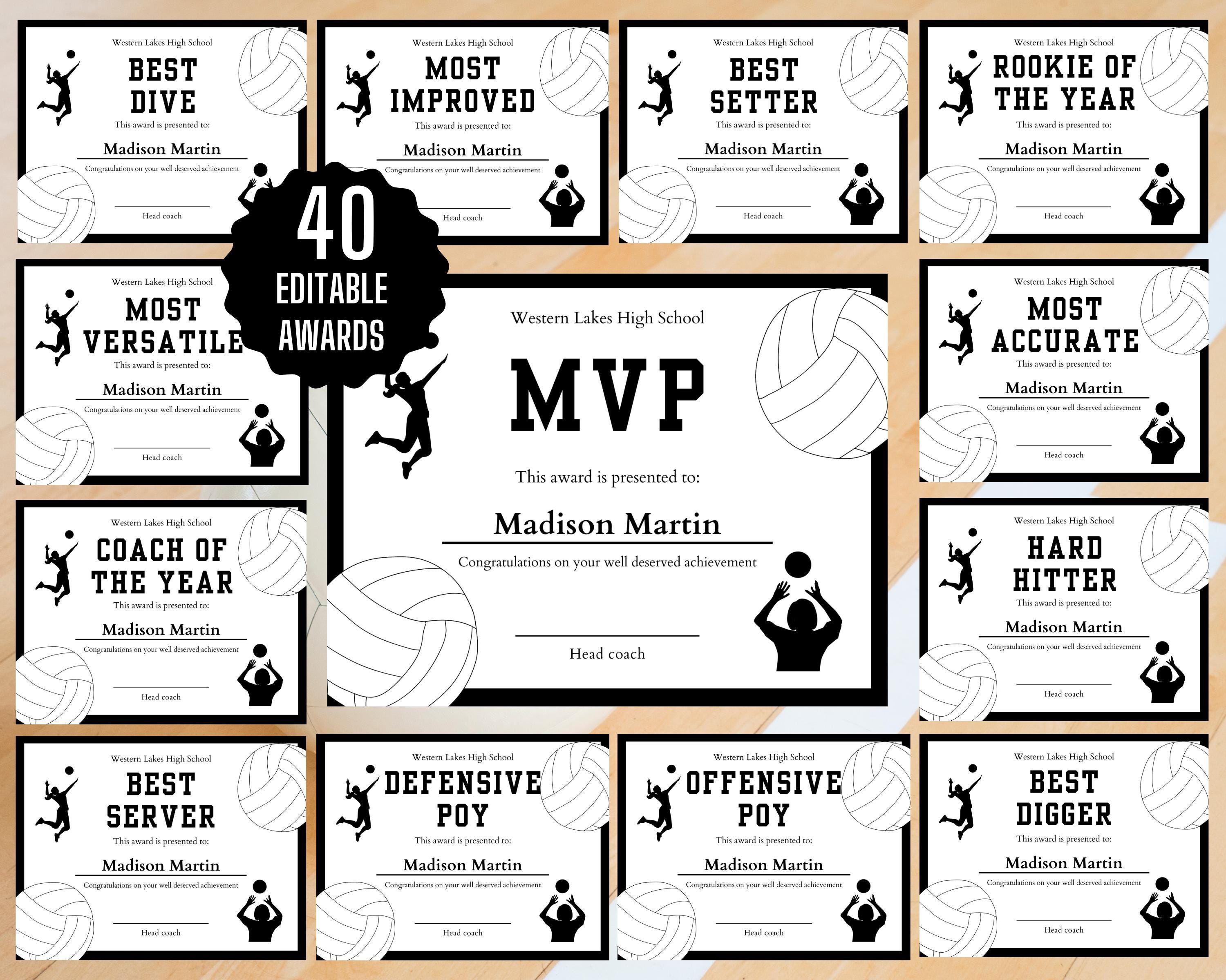 Womens Volleyball Certificates | Editable Volleyball Certificate | Volleyball Awards | Girls Volleyball Awards | Printable Volleyball Awards