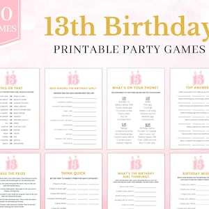 13th Birthday Games | 13th Birthday Party Games | 13th Birthday Girl Party | 13th Birthday | Teen Birthday Games | 13th Games Printable