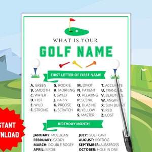 Was ist dein Golf-Name? | Golfspiele | Golfspiele Kinder Erwachsene | Golf-Party-Spiele | Golf-Motto-Party | Golf Party Printable | Golf-Party-Ideen
