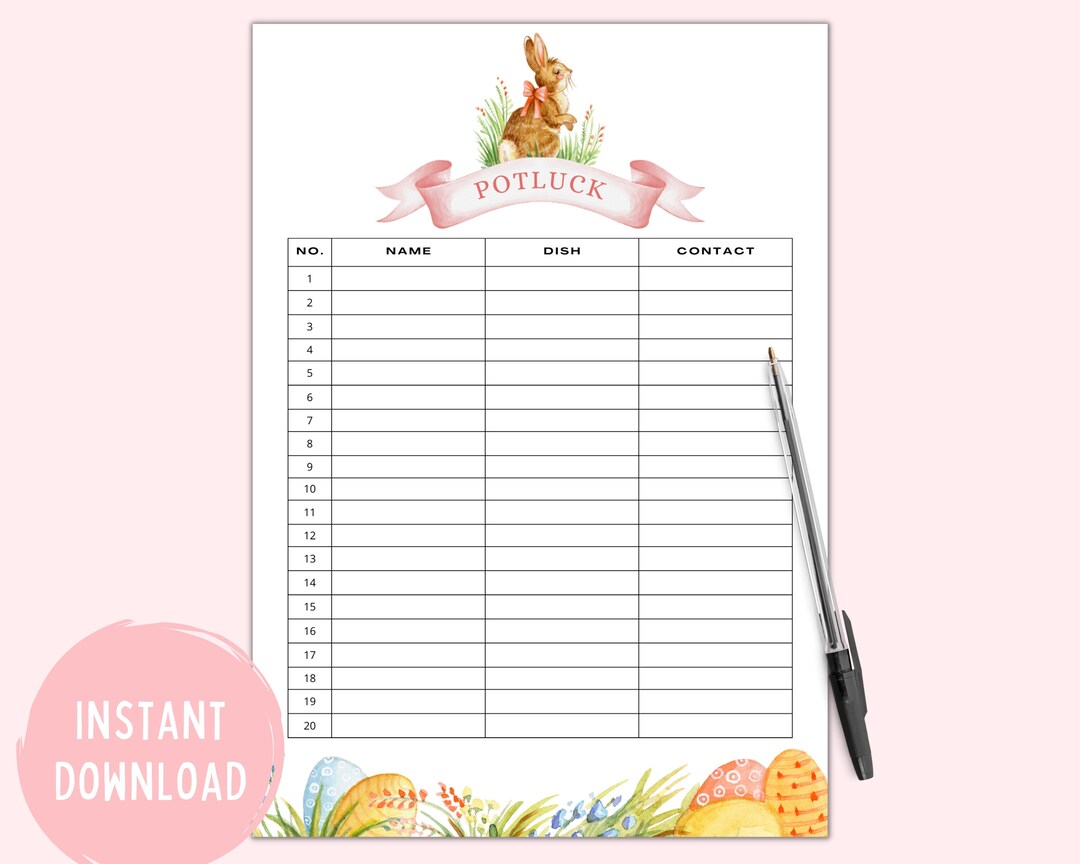 Easter Potluck | Potluck Sign up Sheet | Easter Sign up Sheet | Easter ...