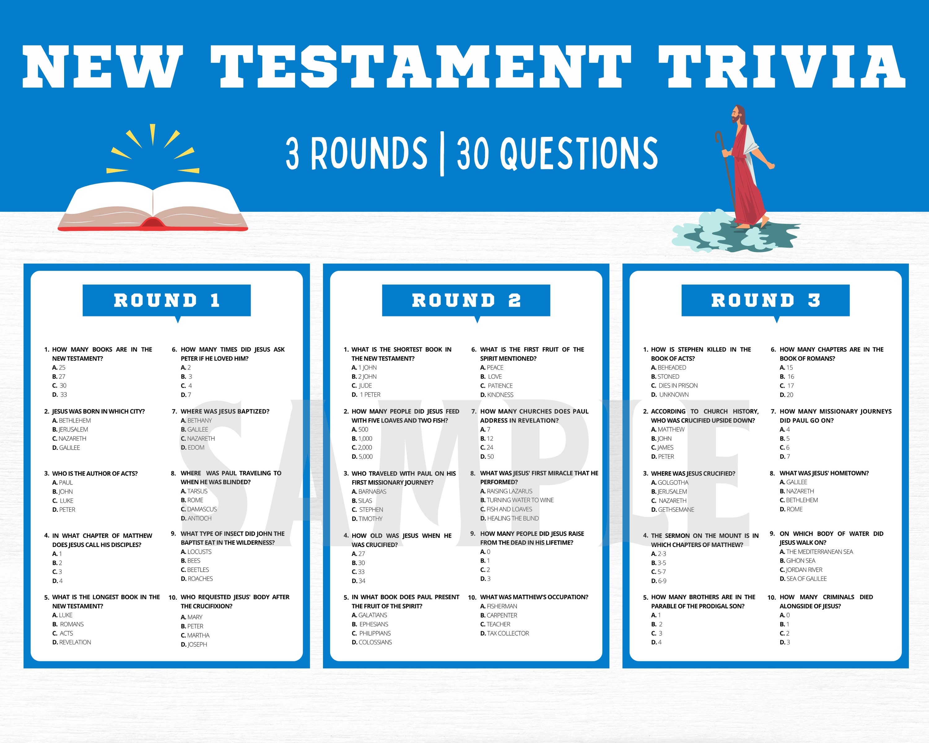 New Testament Trivia | Bible Trivia | Bible Trivia Game | Bible Games | Christian Games | Bible Games Adults Kids | Church Games | Printable
