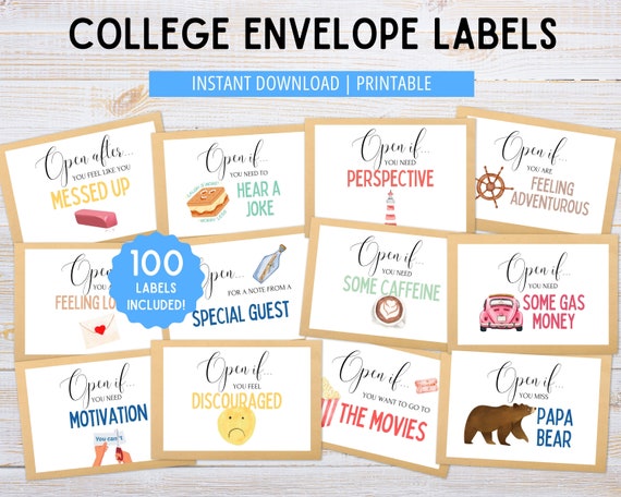 College Care Package Envelope Labels | 100 Printable Stickers (Digital Download)