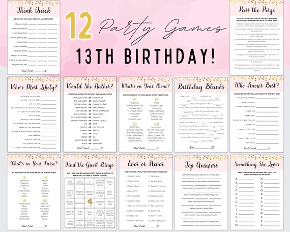 13th Birthday Party Games Birthday Party Games for Girl - Etsy India