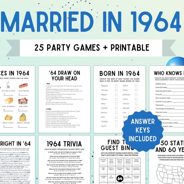 60th Anniversary Games | Married in 1964 Games | Married in 1964 | Anniversary Games | 1964 Anniversary | 1964 Trivia | 60th Party Games