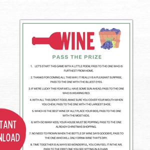 Pass the Prize Wine Game | Wine Party Games | Wine Tasting Party | Wine Games | Wine Themed Party | Winery Games | Printable Wine Games