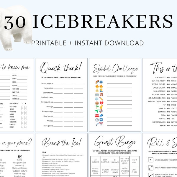 Icebreaker Games | Ice Breaker Games | Ice Breaker Questions | Icebreaker Bingo | Office Party Games | Happy Hour Games | Printable Games