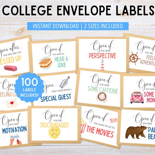 College Open Envelopes | College Letters | College Care Packages | College Open Labels | Going Away College Gifts | Gift for College Student