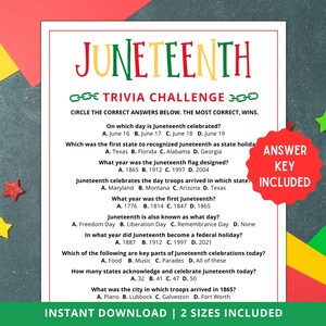 Juneteenth Trivia | Juneteenth Game | Juneteenth Game for Adults Kids | Juneteenth Activity | Juneteenth School | Printable Juneteenth Games