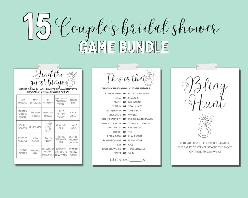 Couples Bridal Shower Games Bridal Shower Game Bundle Co Etsy