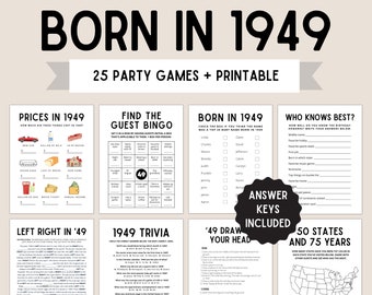 75th Birthday Party Games | Born in 1949 | 70th Birthday Games | 1949 Games | 1949 Birthday Game | 1949 Trivia | 70th Party Game | Printable