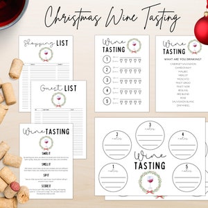 Kerstwijnproeverij | Wijnfeest Kerst | Scorekaart wijnproeverij | Kerstwijnmakerij | Afdrukbaar wijnproeverijfeest voor de feestdagen