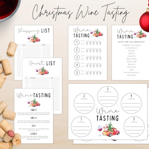 Kerstwijnproeverij | Wijnfeest Kerst | Scorekaart wijnproeverij | Kerstwijnmakerij | Afdrukbaar wijnproeverijfeest voor de feestdagen