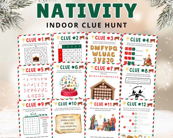 Nativity Clue Hunt: Christmas Bible Scavenger Game (Digital Download)