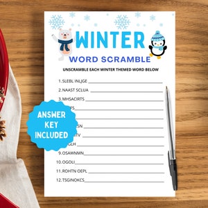 Winter Word Scramble | Winter Activities School | Winter Classroom Game Kids | Winter Ideas for Kids | Winter Activities | Christmas Games