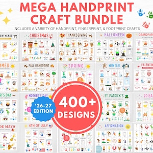 Méga lot d'artisanat d'empreintes de main | Artisanat d'empreintes de main | Bricolage pour les tout-petits | Artisanat pré-K | Artisanat souvenir | Artisanat d'empreintes de main des Fêtes | Imprimable