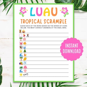 Luau Tropical Scramble | Luau Game | Aloha Game | Luau Party Game | Luau Party | Luau Printables | Hawaii Game | Luau Birthday Party