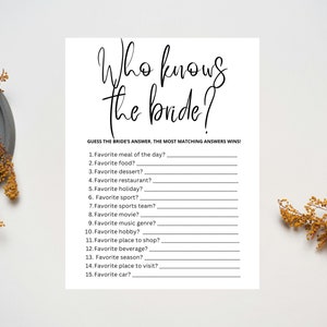 Who Knows the Bride | Bridal Shower Game | Who Knows the Bride Best Game | Fun Bridal Shower Game | Printable Bridal Shower Game