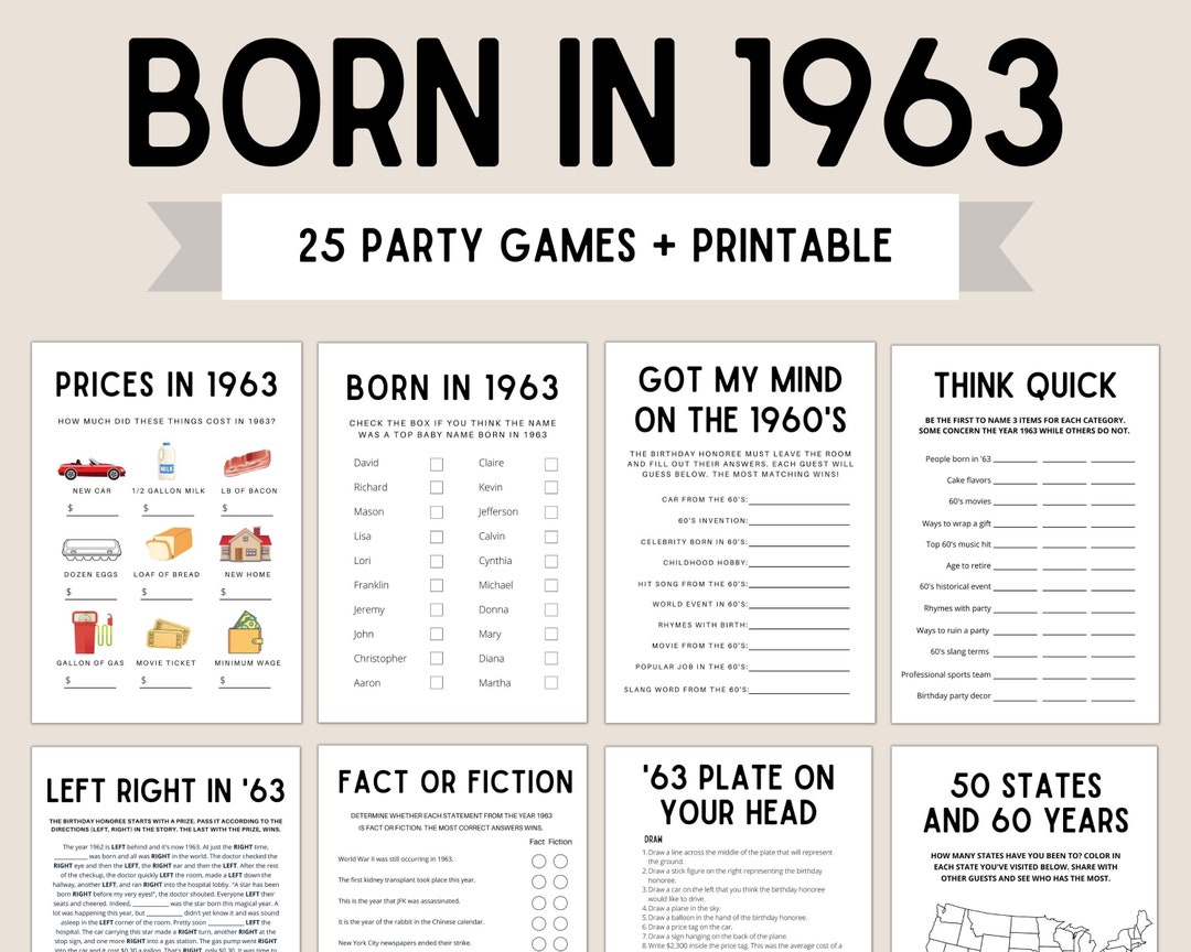 60th Birthday Party Games Born in 1963 Game 60th Birthday - Etsy