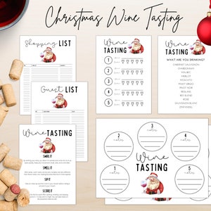 Kerstwijnproeverij | Wijnfeest Kerst | Scorekaart wijnproeverij | Kerstwijnmakerij | Afdrukbaar wijnproeverijfeest voor de feestdagen