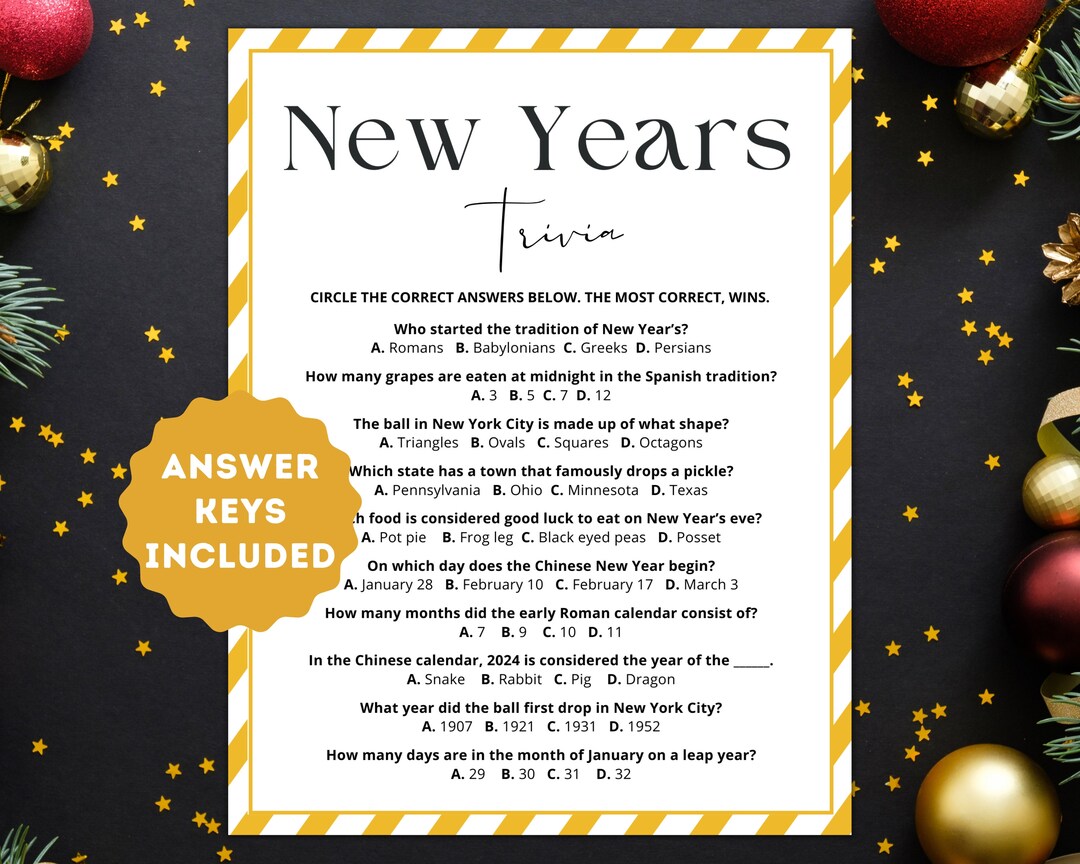 New Year's Trivia 2024 Trivia New Year's Eve Game Etsy Australia