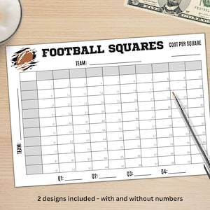 Football Squares | Football Party Games | Football Fundraiser | Football Squares Board | Football Squares Template | Football Game Printable