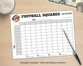 Football Squares | Football Party Games | Football Fundraiser | Football Squares Board | Football Squares Template | Football Game Printable