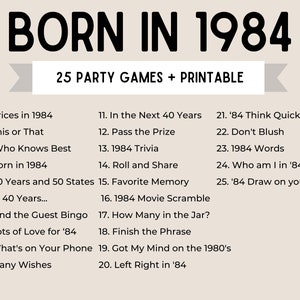 40th Birthday Party Games Born in 1984 40th Birthday Games 1984 Games ...