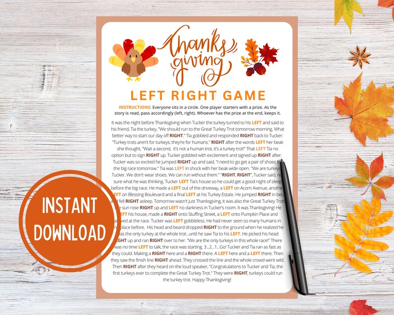 Thanksgiving Left Right Game | Thanksgiving Game | Thanksgiving Games ...