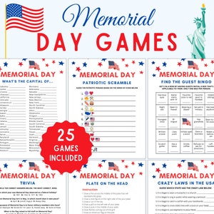 Memorial Day Games | Memorial Day Activities | Memorial Day Trivia | Patriotic Games | Memorial Day for Kids Adults | Memorial Day Printable