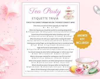 Tea Party Etiquette Game | Tea Party Game | Tea Party Etiquette | Tea Party Trivia | Tea Party Bridal Shower | Tea Party Games Printable