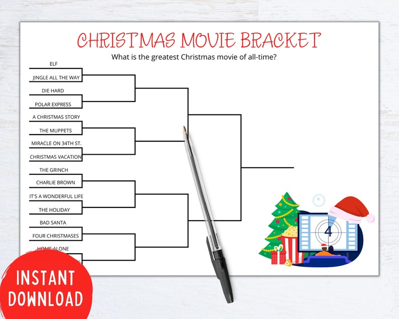 Christmas Movie Bracket Christmas Movie Game Christmas Etsy