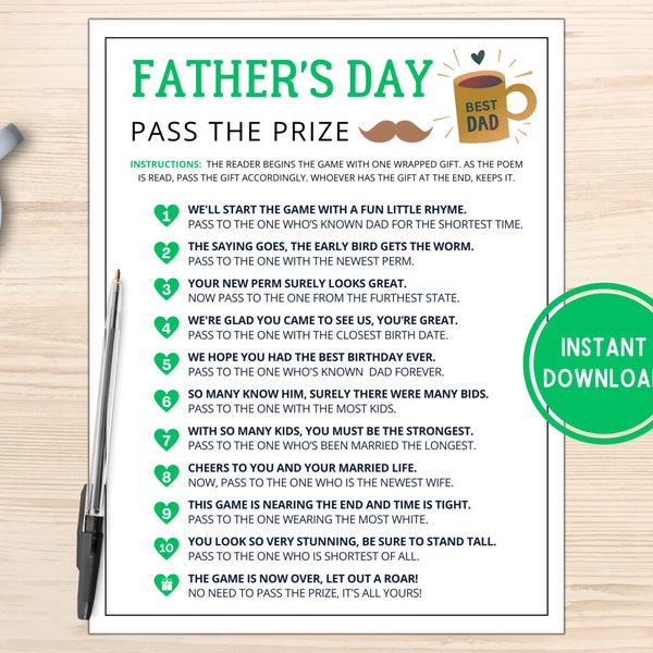 Father's Day Pass the Prize | Father's Day Game | Fathers Day Activity | Fun Fathers Day Games | Fathers Day Party | Printable Fathers Day