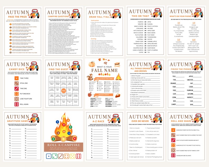 Autumn Party Games Bundle: 30 Printable Fall Activities (digital ...