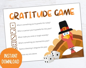 Gratitude Games | Thanksgiving Games | Thanksgiving Games Families Adults Kids | Gratitude Activity | Thanksgiving Table Game | Printable