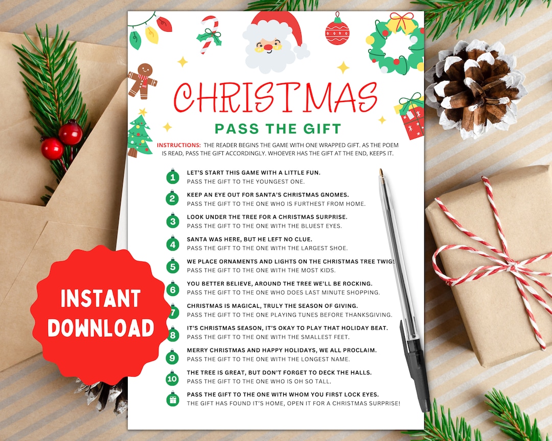 Christmas Game Pass the Gift Game Gift Exchange (Instant Download