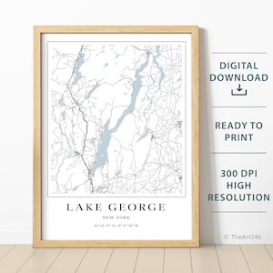 Mapa imprimible del lago George (descarga instantánea), póster imprimible (arte de mapas de descarga digital), decoración de casas en el lago, pesca, navegación