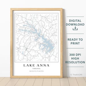 Lake Anna map - Lake Map  - instant download, Printable map poster - Lake Anna, Virginia Digital download map, Printable lake map.
