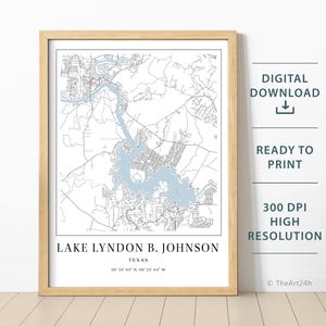 Printable Lake Lyndon B. Johnson (LBJ) map - instant download, Printable map poster - Digital download map art, Lake House Decor, Fishing