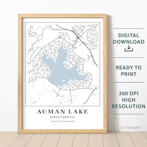 Lake Auman map - Lake Map  - instant download, Printable map poster - Lake Auman North Carolina Digital download map, Printable lake map art