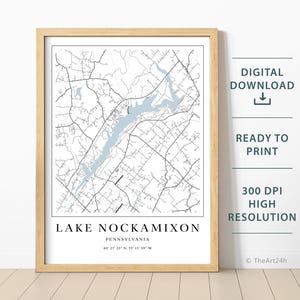 Printable Lake Nockamixon map - instant download, Printable map poster - Digital download map art, Lake House Decor, Fishing, Boating