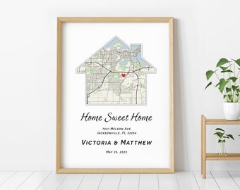 First New Home Gift for Couple House Shaped Map Poster. DIGITAL Custom Personalized Housewarming Gifts, Custom City map - Our First Home