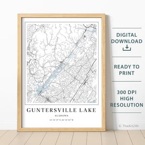 Guntersville Lake Karte - Karte von Guntersville Lake - sofortiger download, Druckbare Karte Poster - Guntersville Lake, Alabama Digitaler download, druckbare Karte des Sees