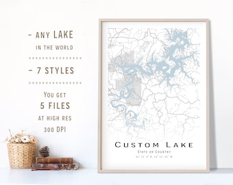 Custom Lake, Personalized lake, Custom Map Poster, Any Lake, Wall decor, Printable lake map, Digital download, Map Digital files, Wall Art