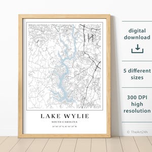 Lake Wylie map - Lake Map  - instant download, Printable map poster - Lake Wylie, South Carolina Digital download map, Printable lake map.